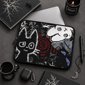 Dark Punk Laptop Sleeve Grunge Design for Notebook Emo Aesthetic Tablet Case Edgy Alt Tech Sleeve Goth Girl Gift Scribble Art and Cat Lovers