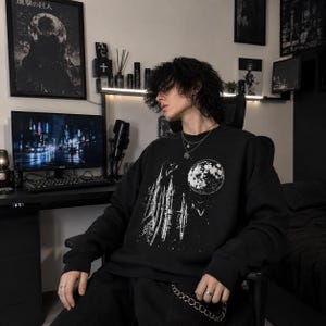 Witchy Moon Gothic Sweatshirt, Dark Fantasy Castle Crewneck, Alt Aesthetic image 3