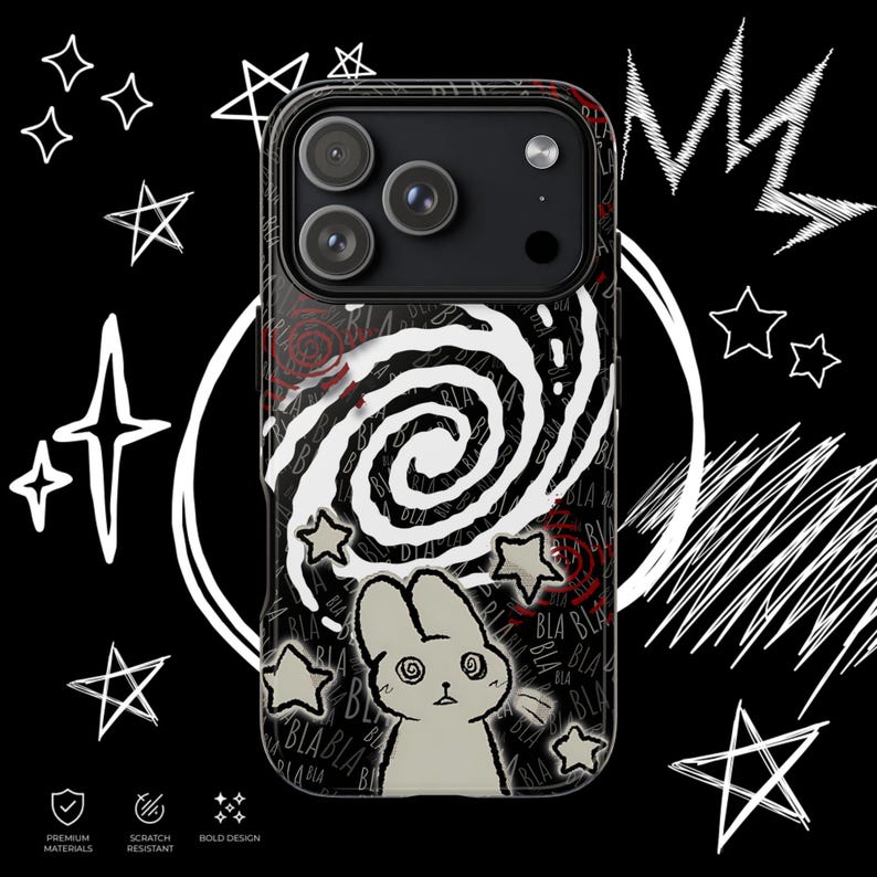 Kawaii Gothic Tough Phone Case, Creepy Cute Bunny Aesthetic Protective Cover, Alt Emo iPhone Case imagen 4