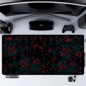 Geometric Mouse Pad Gaming Lovers Desk Mat Large Dark Desk Mat for Gamers Abstract Modern Mouse Pad Cool Black and Red Desk Setup Gift