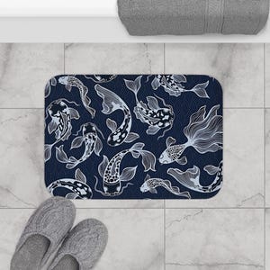 Koi Fish Bath Mat Japanese Inspired Zen Rug Elegant Bathroom Decor Anime Lover Gift Japanese Art Home Decor Ocean Lover Bath Decor image 4