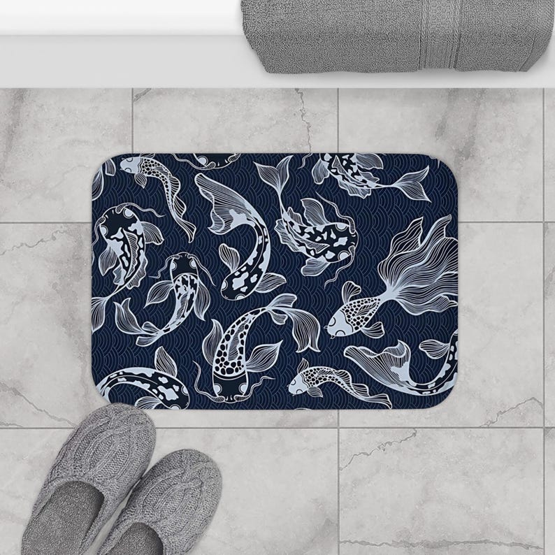 Koi Fish Bath Mat Japanese Inspired Zen Rug Elegant Bathroom Decor Anime Lover Gift Japanese Art Home Decor Ocean Lover Bath Decor image 4