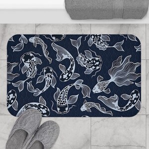 Koi Fish Bath Mat Japanese Inspired Zen Rug Elegant Bathroom Decor Anime Lover Gift Japanese Art Home Decor Ocean Lover Bath Decor image 2