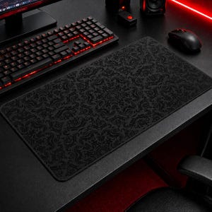 Tappetino per mouse esteso gotico damascato nero, tappetino da scrivania Dark Elegance, tappetino da gioco gotico Dark Academia, regalo per gli amanti del barocco
