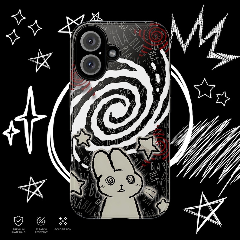 Kawaii Gothic Tough Phone Case, Creepy Cute Bunny Aesthetic Protective Cover, Alt Emo iPhone Case imagen 3
