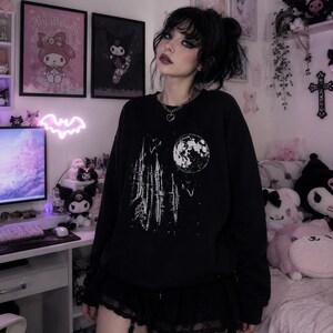 Witchy Moon Gothic Sweatshirt, Dark Fantasy Castle Crewneck, Alt Aesthetic image 2