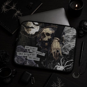 Gothic Skull Laptop Sleeve Dark Academia Quote Case Dark Aesthetic Case for Tablet or Laptop Cottagecore Notebook Cover Witchy Pouch