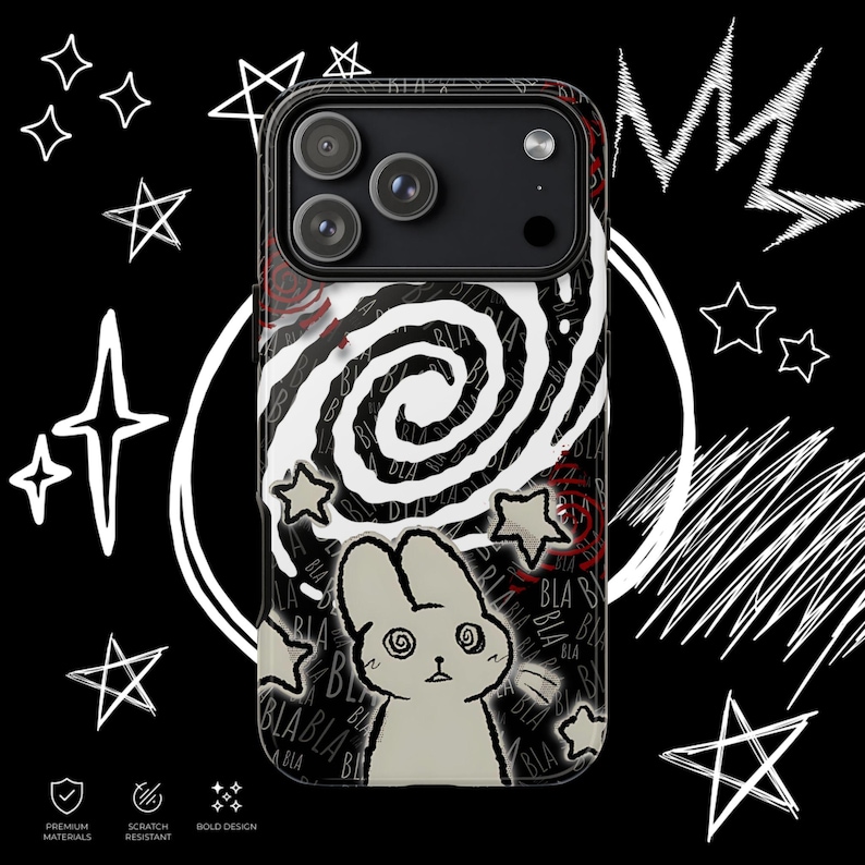 Kawaii Gothic Tough Phone Case, Creepy Cute Bunny Aesthetic Protective Cover, Alt Emo iPhone Case imagen 7