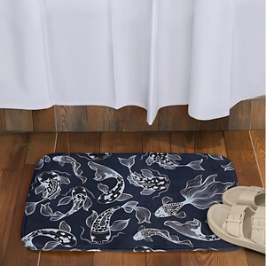 Koi Fish Bath Mat Japanese Inspired Zen Rug Elegant Bathroom Decor Anime Lover Gift Japanese Art Home Decor Ocean Lover Bath Decor image 3