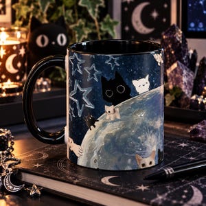 Space Cat Mug, Celestial Kitty Coffee Cup, Galaxy Cat Lover Gift