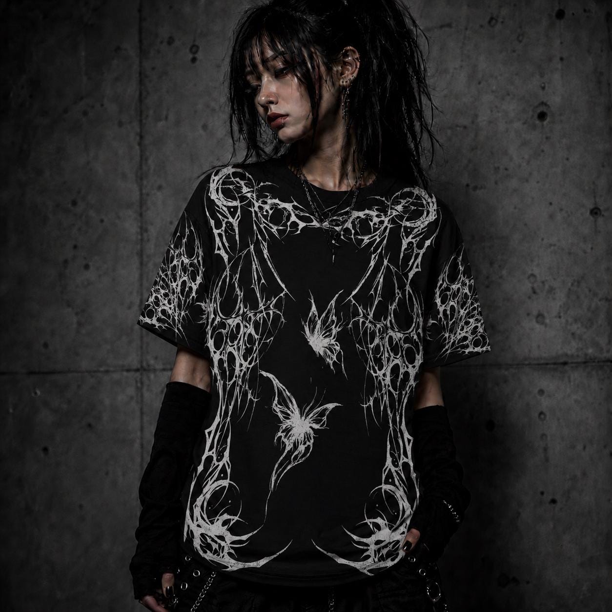 Cyber Sigil Fairy Goth Shirt, Ethereal Dark Alt Fashion