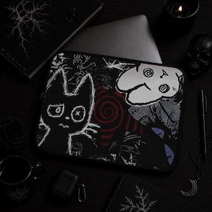 Capa para laptop Dark Punk com design grunge para notebook, capa estética emo para tablet, capa ousada para tecnologia alternativa, presente para garota gótica, arte rabiscada e amantes de gatos.