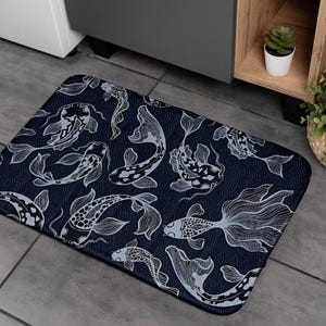 Koi Fish Bath Mat Japanese Inspired Zen Rug Elegant Bathroom Decor Anime Lover Gift Japanese Art  Home Decor Ocean Lover Bath Decor