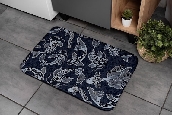 Koi Fish Bath Mat Japanese Inspired Zen Rug Elegant Bathroom Decor Anime Lover Gift Japanese Art  Home Decor Ocean Lover Bath Decor