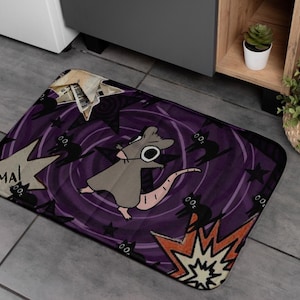 Purple Karma Mouse Bath Mat Rat Dark Punk Bathroom Rug, Grunge Cute Non-Slip Bath Decor for Alternative Home Decor Cartoon Rat Shower Rug