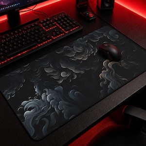 Dark Abstract Cloud Mouse Pad Elegant Smoke Swirl Desk Mat for Moody Aesthetic Workspace Dark Academia Fans Mousepad Witchy Gothic Gift