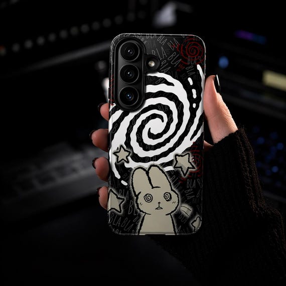 Kawaii Gothic Tough Phone Case, Creepy Cute Bunny Aesthetic Protective Cover, Alt Emo iPhone Case