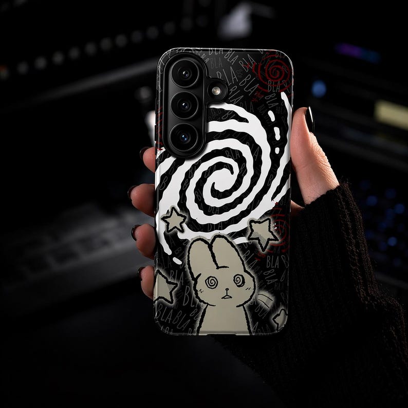 Kawaii Gothic Tough Phone Case, Creepy Cute Bunny Aesthetic Protective Cover, Alt Emo iPhone Case imagen 1