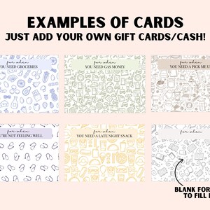 Examples of cards included in the gift card holder