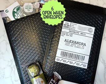 6 College Open When Envelopes, College Survival Kit, College Drop Off Gift, Freshman Year College Care Package, Dorm Gift