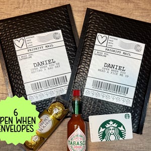 6 Open When Envelopes Long Distance Relationship, Deployment Care Package Stickers, Care Package Envelopes for Long Distance Couples