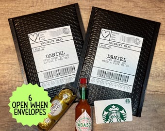 6 Open When Envelopes Long Distance Relationship, Deployment Care Package Stickers, Care Package Envelopes for Long Distance Couples