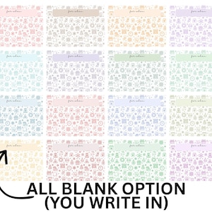 May include: A collection of sixteen rectangular labels featuring a repeating pattern of holiday icons including stockings, gifts, and snowflakes. Each label has a solid pastel-colored header with the text "for when" and a black arrow pointing to the bottom left.