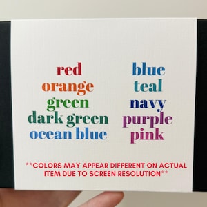 Colors that text on the outer sleeve can be printed in: red, orange, green, dark green, blue, teal, navy, purple, pink