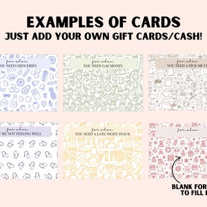 Examples of cards included in the gift card holder