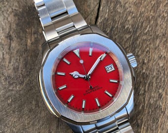PREMIUM CUSTOM NAUTMOD *Modded NH35A Movement* Red Dial- Blue Lume