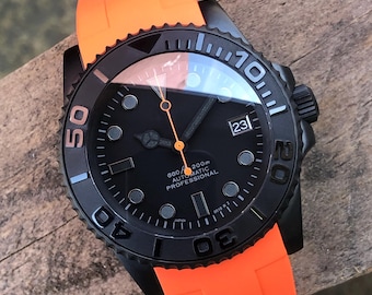 PREMIUM CUSTOM SUBMOD * Modded NH35A Movement * YMCeramic Insert - Matte Black & Orange