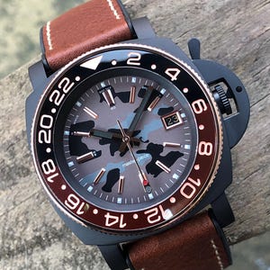 PREMIUM CUSTOM PANMOD *Modded NH35A Movement* Camo Dial - Root Beer Ceramis Bezel Insert