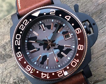 PREMIUM CUSTOM PANMOD *Modded NH35A Movement* Camo Dial - Root Beer Ceramis Bezel Insert