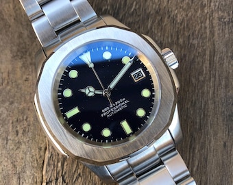 PREMIUM CUSTOM NAUTMOD *Modded NH35A Uhrwerk * Nachthimmelmuster Zifferblatt - Grüne Lume