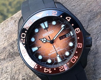 PREMIUM CUSTOM SKXMOD * Modded NH35A Movement * RootBeer Ceramic Insert