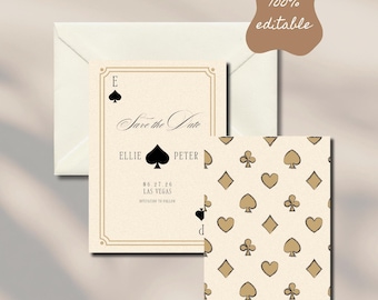 Timeless Wedding Save the Date Digital Template - Elegant Playing Card Inspired Design - Instant PDF Download - 100% Customizable