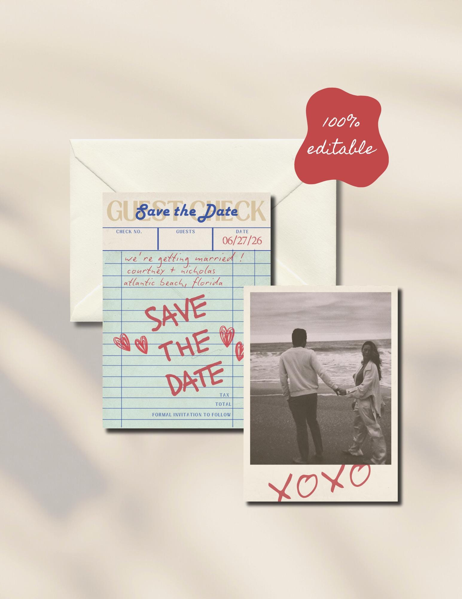 Guest Check Wedding Save the Date Digital Template - Guest Check Vintage Inspired Design - Instant PDF Download - 100% Customizable