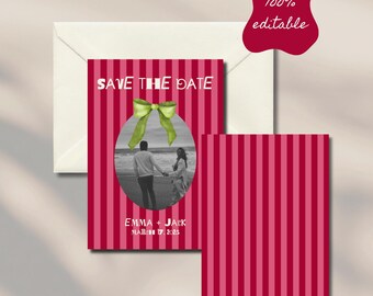 Charming Pink and Green Striped Wedding Save the Date - Modern Design - Instant PDF Download - 100% Customizable