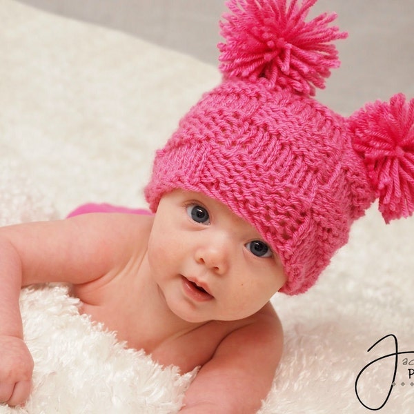 Little Miss Checker Head---- Hand Knit Newborn Hat---0-3months--Choose from Pink or White