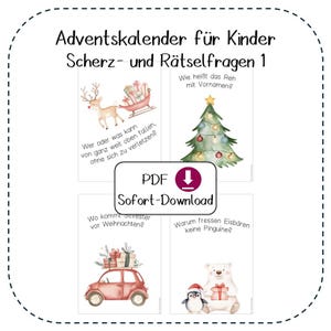 24 Advent calendar cards for children | Joke and riddle questions 1 | PDF file for INSTANT DOWNLOAD