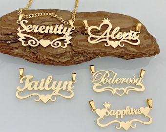Custom Name Necklace 18K Gold: Nameplate Pendant, Cuban Chain, Personalized Necklace Women