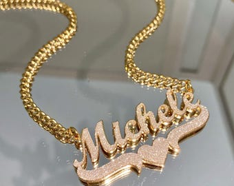 Custom Name Bamboo Hoop Earrings Necklace Set: Personalized Bling Nameplate Jewelry