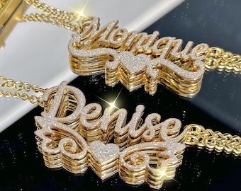 Bling Benutzerdefinierte Name Halskette: Engel Flügel Name Anhänger, personalisierte Doppel Name Schmuck