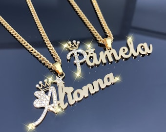 Custom Diamond Name Necklace: Bling Nameplate, Personalized Jewelry Gift