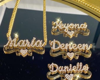 Naamketting kristallen diamant: 18k gouden gepersonaliseerde kristallen sieraden