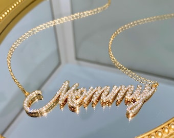Custom Diamond Name Necklace: Personalized Bling Nameplate Pendant Jewelry