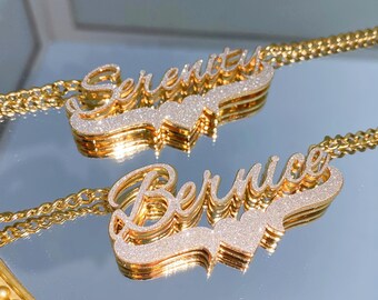 Bling Doppel Name Halskette: 18K Gold Personalisierte Schmuck Geschenk