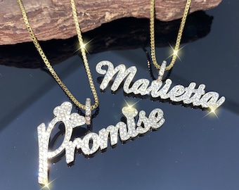 Custom Crystal Name Necklace:  Bling Diamond Pendant, Personalized Nameplate Jewelry, Christmas Gifts