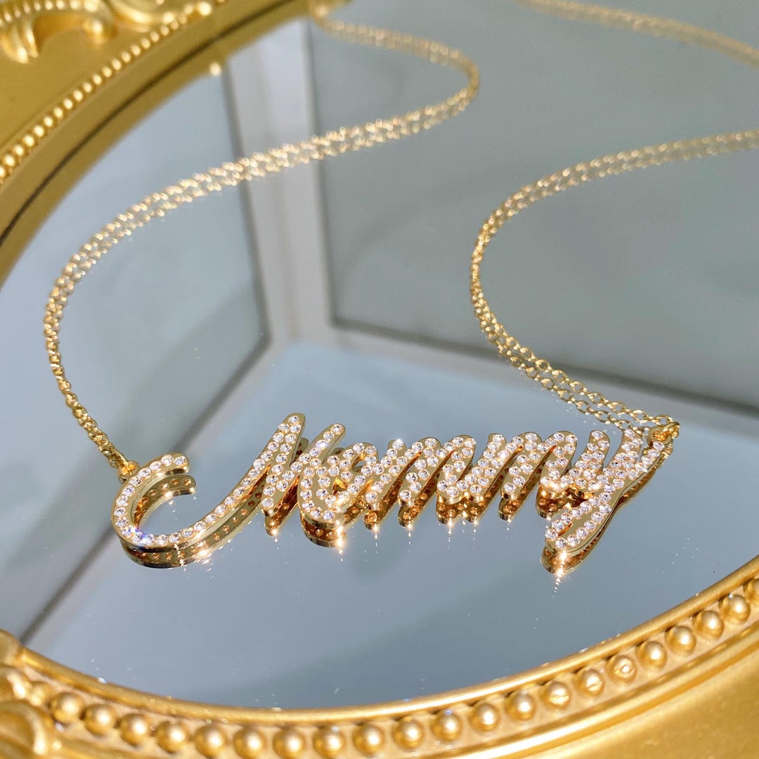 Custom Diamond Name Necklace: Personalized Bling Nameplate Pendant ...