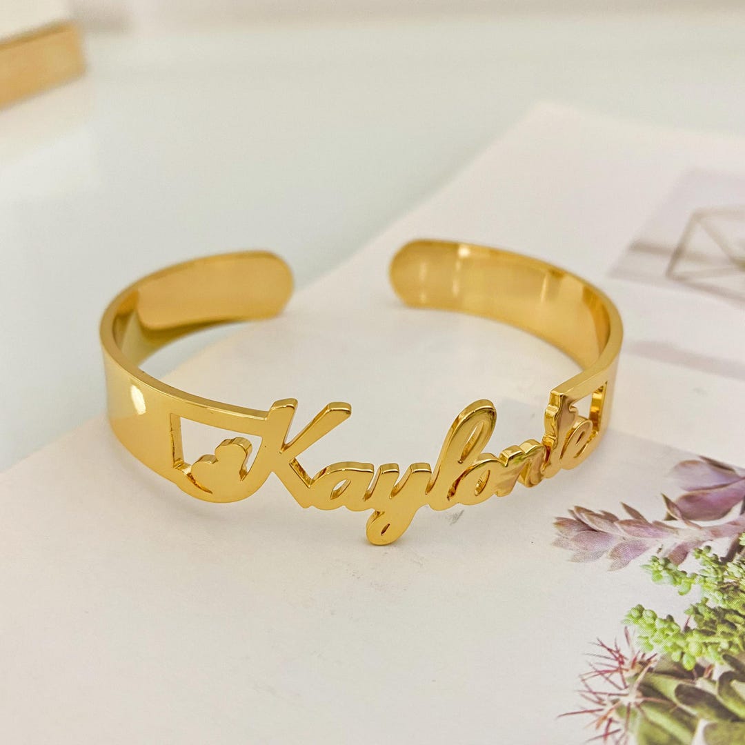 Personalized Name Bangle: Custom Gold Bracelet, Name Jewelry Set - Etsy